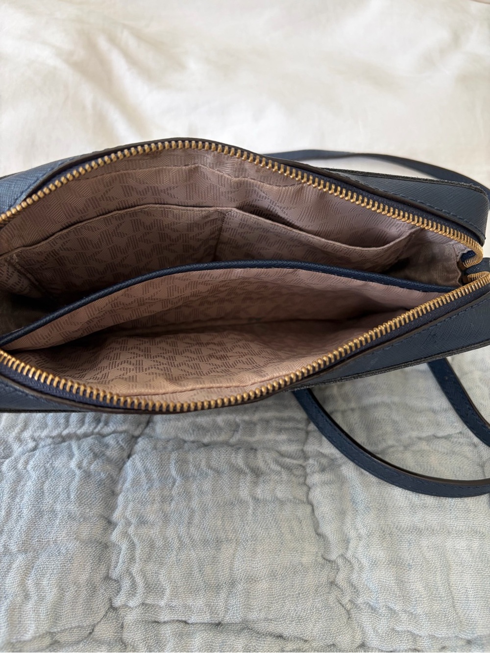 Michael Kors Navy Leather Crossbody with Gold Hardware - Picture 9 of 9